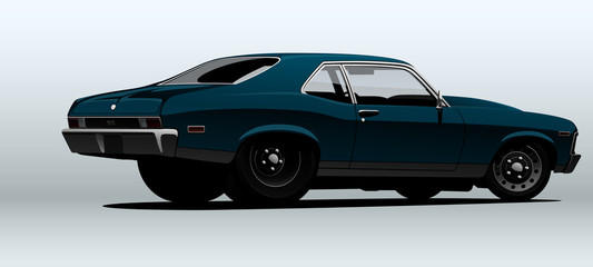 Obraz na płótnie Canvas Blue dragster. Muscle car in vector.