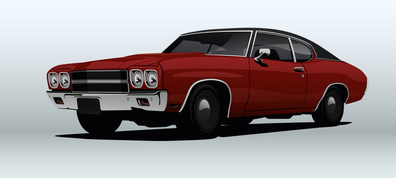 Classic muscle car in vector.