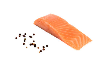 fresh red fish fillet on white background.