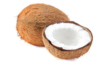 half coconut isolated on white background. healthy food