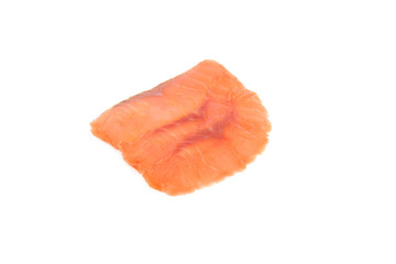 Three slices of salmon on white background