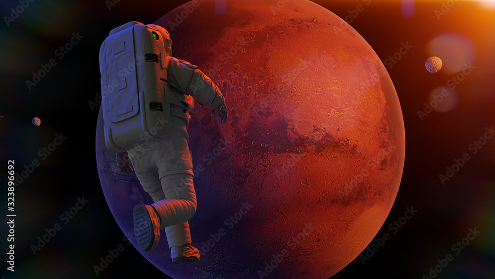 Canvas Prints astronaut during a space walk in orbit of mars, the red planet