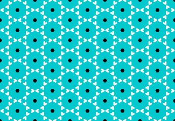 Seamless geometric pattern design illustration. Background texture. In blue, white, black colors.