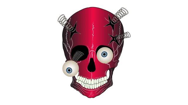 video saver. animated skull with eyes on a white background.