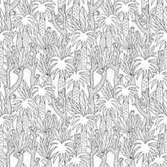 Abstract jungle. Seamless pattern. Hand drawing. Coloring book.
