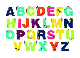 alphabet for children. Kids learning material. Card for learning alphabet. color alphabet with dinosaurs