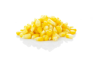 Sweet whole kernel corn isolated on white.