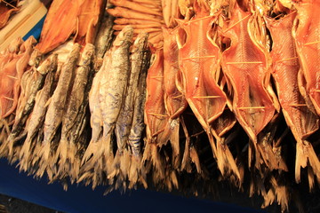 dry fish in fish market at Baikal lake