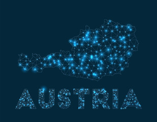 Austria network map. Abstract geometric map of the country. Internet connections and telecommunication design. Neat vector illustration.