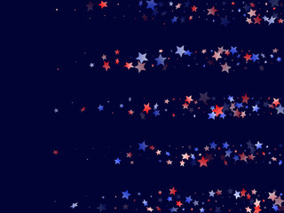 Flying red blue white star sparkles vector american patriotic background.