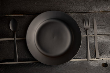 plate knife fork and spoon black