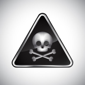 Caution poison hazard sign. Black and white metal warning poison hazard sign on white background. Information security danger vector symbol. Design protection icon, button. Vector illustration
