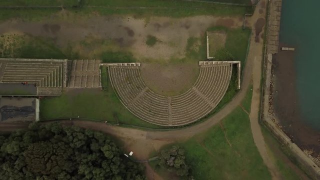 Top view on the area for the people to watch sports at the small local stadium