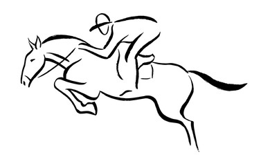 Equestrian sport emblem - black vector design on white background.