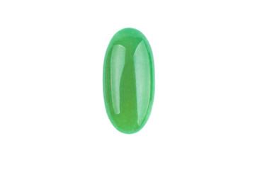 Green cabochon stone on a white background, costume jewelry