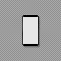 Realistic 3d mobile smartphone mockup. Phone template with white display. Isolated on transparent background. Vector illustration.
