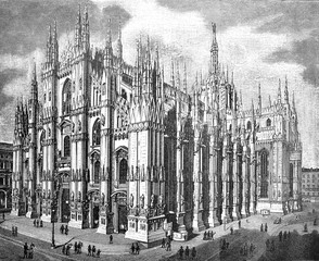 Mailänder Dom (Dom de Milan)  Milan Cathedral / Antique engraved illustration from Brockhaus Konversations-Lexikon 1908