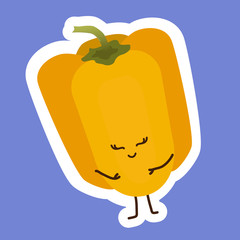 Kawaii Bright yellow pepper sticker with Kawaii cute face. Happy person with closed eyes. can be used for learning
