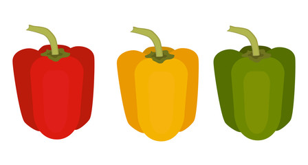 Set of colored peppers red, yellow and green. vegetable isolated icon.