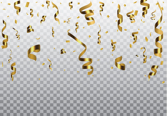 Colorful bright confetti isolated on transparent background.