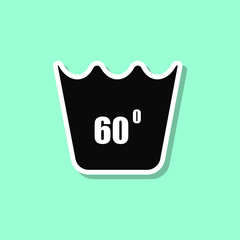 Can not be washed above 60 degrees sticker style icon. Simple thin line, outline, glyph, flat vector of wash icons for ui and ux, website or mobile application