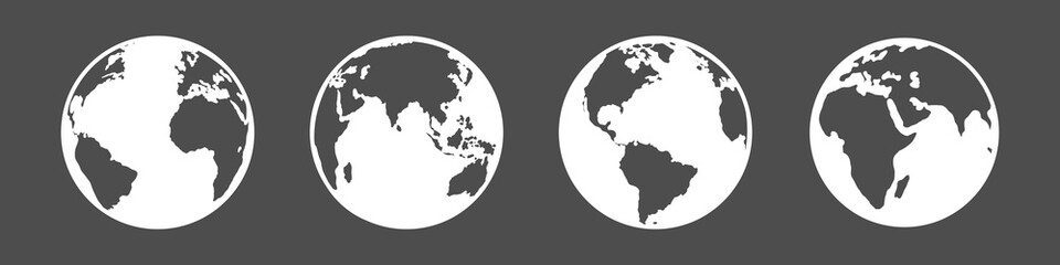 Vector Set of White Silhouette Globe Icons