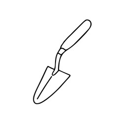 Trowel in doodle style. Isolated outline. Hand drawn vector illustration in black ink on white background.