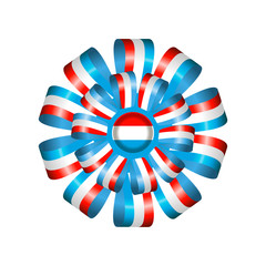 luxembourg flag, rosette and pennant, isolated on white
