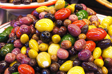 Various seasoned olives for sale