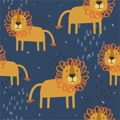 Seamless pattern with lions, hand drawn overlapping backdrop. Colorful background vector. Illustration with animals. Decorative wallpaper, good for printing - 323906833