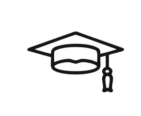 Square academic cap or graduation hat isolated vector in black and white for logo, sign, apps or website