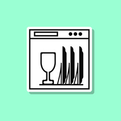 Dishes in the dishwasher sticker style icon. Simple thin line, outline, glyph, flat vector of wash icons for ui and ux, website or mobile application