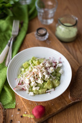 Potato Salad with Green Sauce, Radish and Feta Cheese