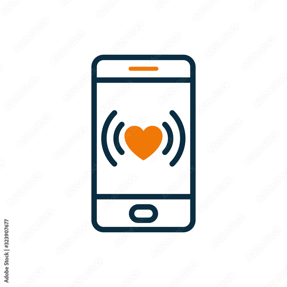 Poster heart inside smartphone half line half color style icon vector design