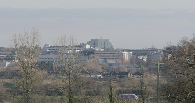 Long-lens shot looking towards the town of Uxbridge in West London