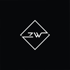 Outstanding professional elegant trendy awesome artistic black and white color ZW WZ initial based Alphabet icon logo.