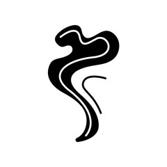 Odor black glyph icon. Perfume scent swirl. Good smell. Aroma air wave, fume. Evaporation. Aromatic fragrance flowing spirals. Silhouette symbol on white space. Vector isolated illustration