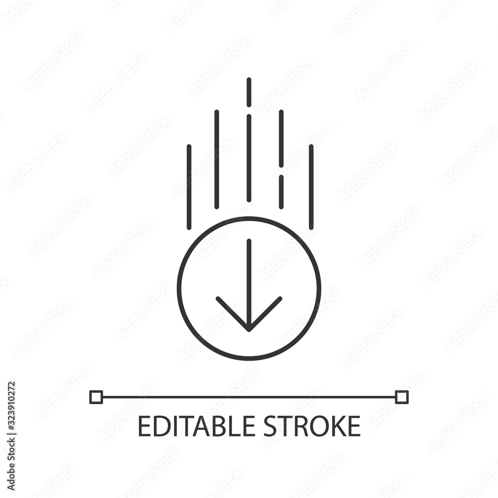 Poster down arrow in circle pixel perfect linear icon. page browsing direction. thin line customizable illu