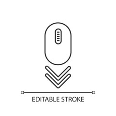 Scroll down mouse pixel perfect linear icon. Internet page browsing double arrow. Web cursor. Thin line customizable illustration. Contour symbol. Vector isolated outline drawing. Editable stroke