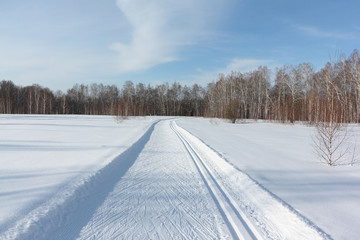 Fototapeta na wymiar Countryside ski track for sporting events, Novosibirsk, Russia
