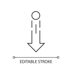 Obraz premium Down arrow and circle pixel perfect linear icon. Vertical scrolling gesture for touch screen. Thin line customizable illustration. Contour symbol. Vector isolated outline drawing. Editable stroke