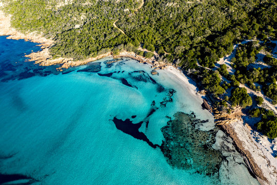 Aerial view of Grande Pevero Beach in North Sardinia,Porto Cervo