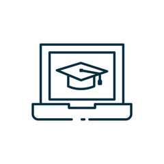Isolated graduation cap inside laptop line style icon vector design