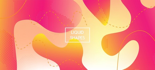Pink Yellow Fluid Vector Banner. Bright Simple Funky Print Layout. Organic 