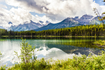 The Rockies. Herbert Lake and Bow Range. Banff National Park in Alberta, Canada 