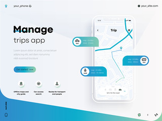 Trendy Infographic of city Map Navigation. Mobile App Interface concept design. Ui ux kit. Online mobile application trip. Dashboard GPS tracking map, navigate mapping technology and locate position 