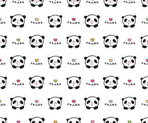 Seamless pattern with cute pandas and hearts. Wrapping paper for Valentine's Day, Mother's Day, birthday, wedding. Doodles, sketch. Vector.