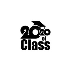 Class of 2020 with Graduation Cap and text. Flat design on white background