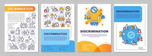 Gender discrimination brochure template. Sexism and prejudice. Flyer, booklet, leaflet print, cover design with linear icons. Vector layouts for magazines, annual reports, advertising posters - obrazy, fototapety, plakaty