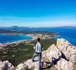 Panoramic view from mount ruiu looking golfo aranci in the background, Sardinia